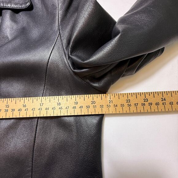 Rosleen Genuine Leather Longline Jacket Black Size Large Classic Minimalist Coat - Picture 11 of 14